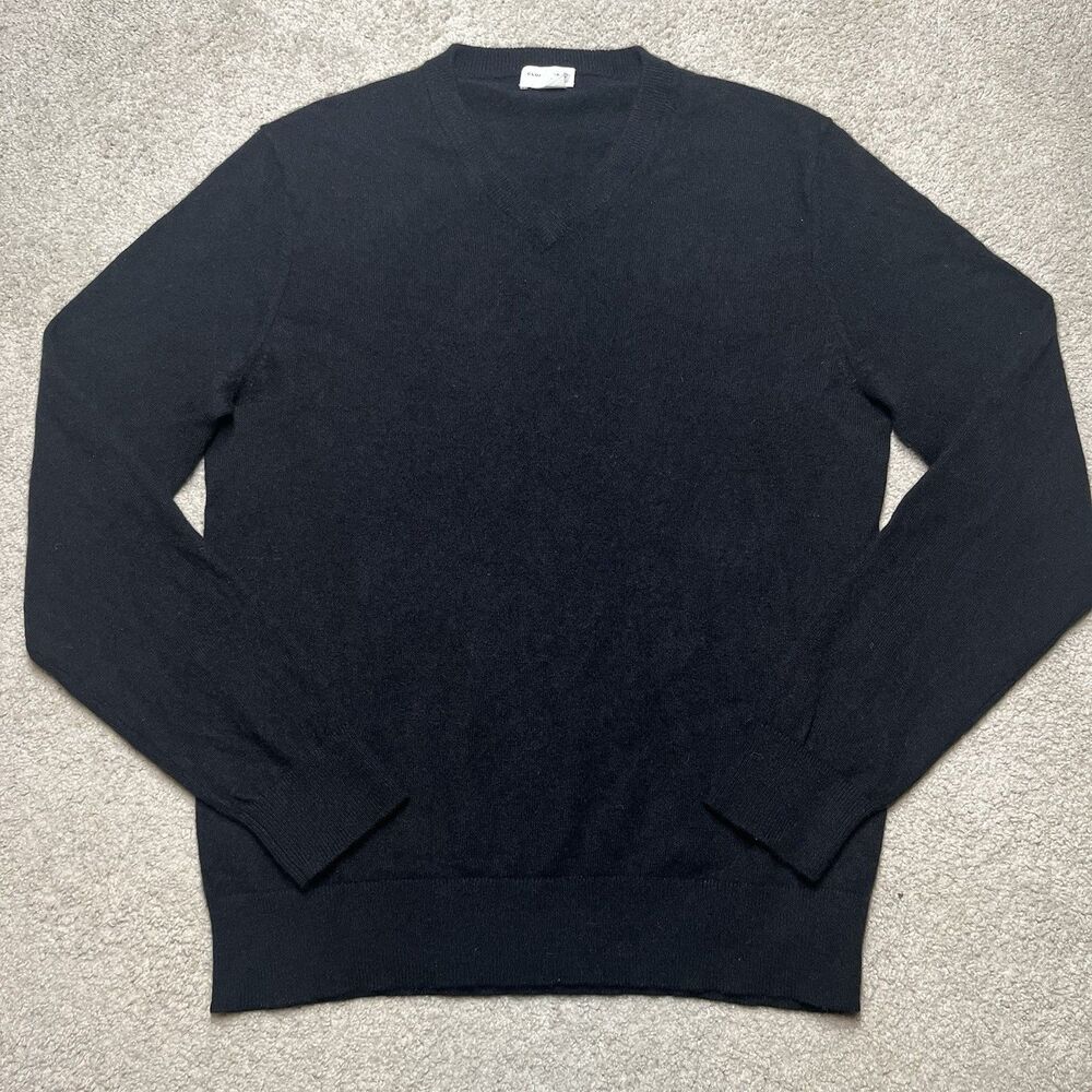 Club Monaco 100% Cashmere Sweater Mens Medium Black V-Neck Pullover Minimalist